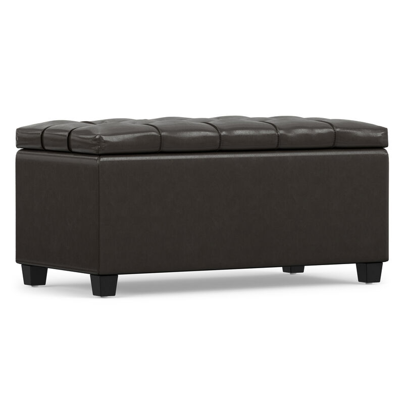 Sienna 33 inch Wide Transitional Rectangle Storage Ottoman Bench in Tanners Brown Vegan Faux Leather, Assembled image number 6