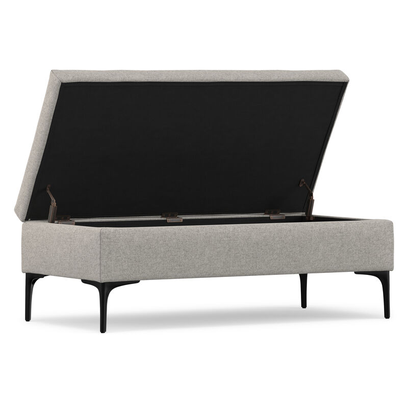 Rebecca 48 inch Wide Mid Century Modern Rectangle Large Coffee Table&nbsp;Storage Ottoman with Lift up Lid in Cloud Grey Polyester , Assembled image number 2