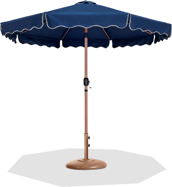 Meridian Furniture Amalfi Navy With Cream Piping / Teak Metal Patio Umbrella with Base Sets