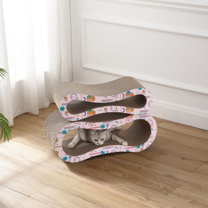 Suvi Modern Cardboard Infinity 2-in-1 Lounge Bed Cat Scratcher with Catnip