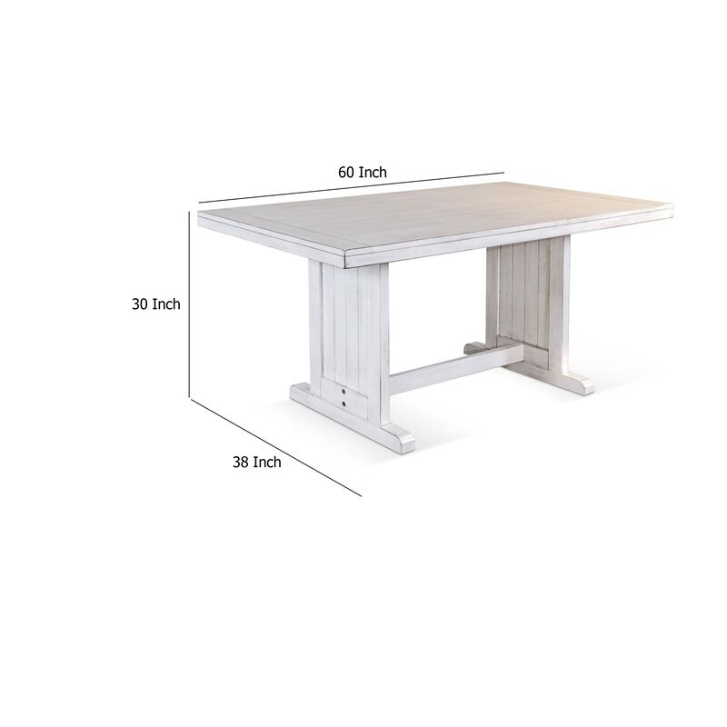 Sime Dining Table, 60 Inch Rectangular Plank Top, Off White Wood