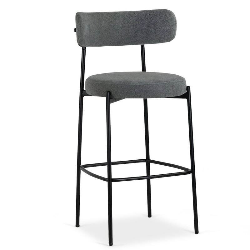 Glamour Home Set of 2 Awen Gray Boucle Bar Stool with Black Legs