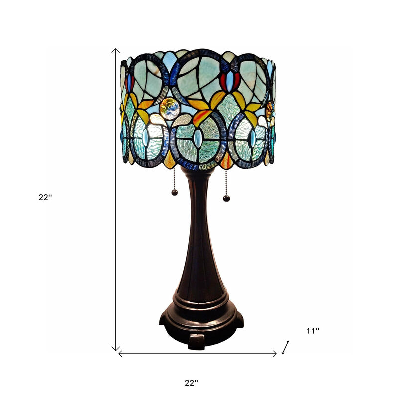 Hivvago 22" Dark Brown Metal Two Light Candlestick Table Lamp With Green Shade