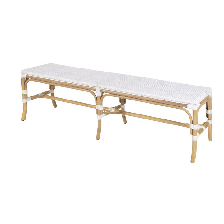 Butler Specialty Laguna 66.5 in. W Rectangular Rattan Backless Accent Bench, White and Navy
