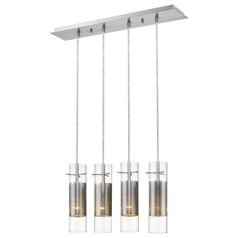 Hivvago Scope 4-Light Brushed Nickel Pendant Double Glass and Mesh Shades