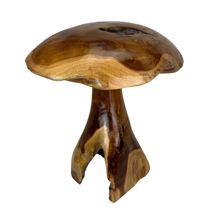 Teak Wood Mushroom Statue Hand Carved Natural Sculpture 165 In Decor