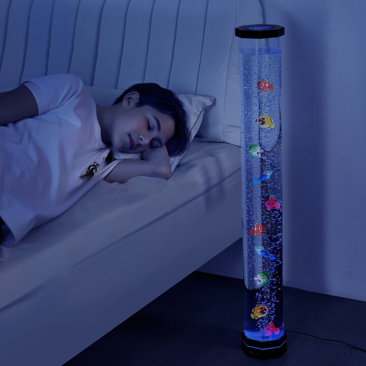 Sensory Aquarium Bubble Lamp with Floating Fish, Remote Control Light for Bedroom