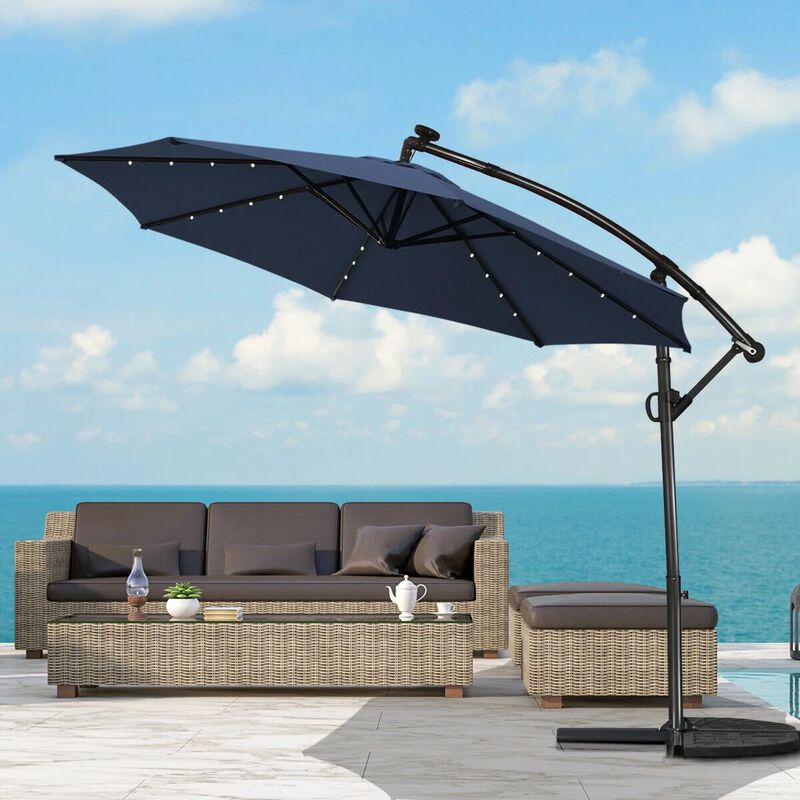 Mondawe 10 Feet 360&deg; Rotation Solar Powered LED Patio Offset Umbrella without Weight Base