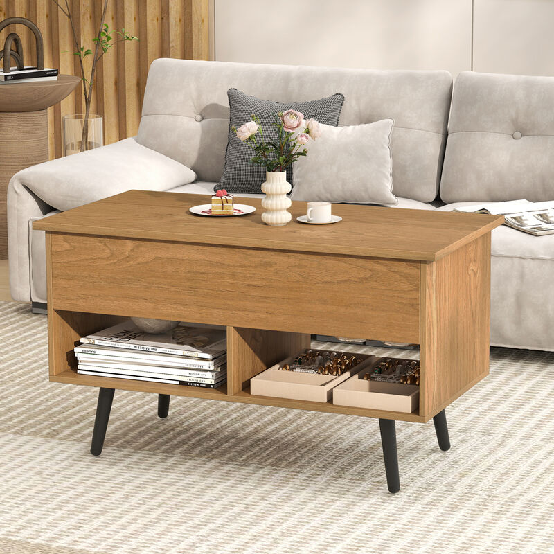 31.5" Modern Coffee Table with Lift-Top Storage and 2 Shelves image number 1