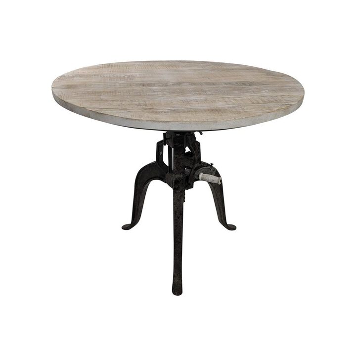 Carolina Living Bentley Adjustable Crank Table - Natural Driftwood Top - Aged Iron Base