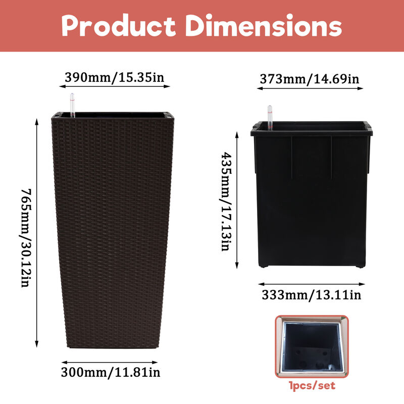 WOW PIONEER 30 Inch Tall Large Self-Watering Planter Pot with Drainage Holes, Inner Trays, Water Level Monitor for Indoor Outdoor Garden Patio Porch Backyard image number 2