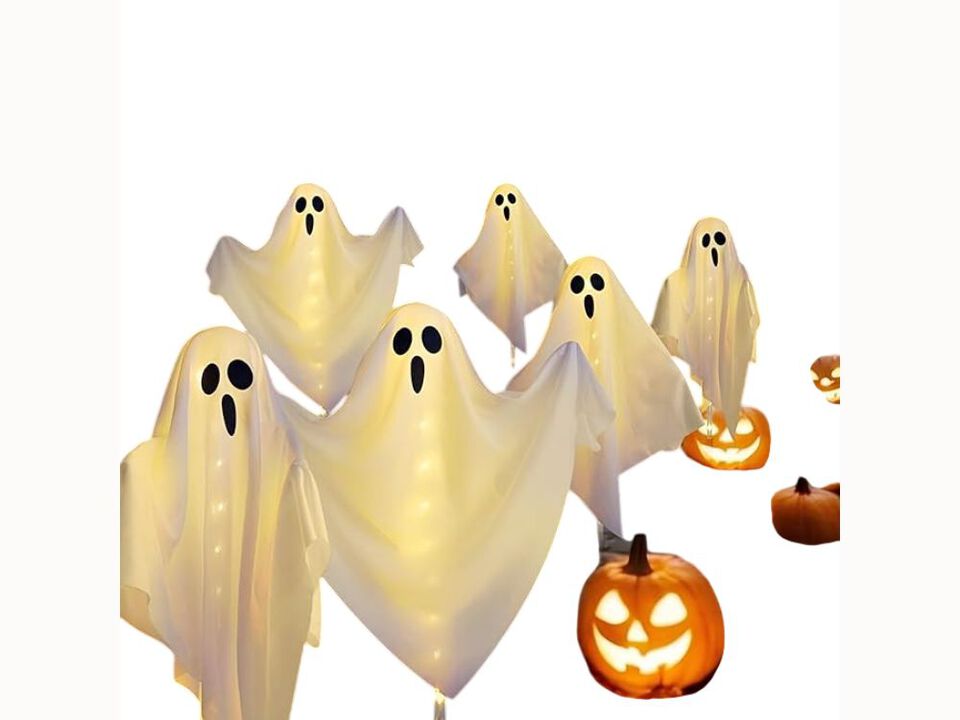3-Pack Ghost Solar Powered Halloween Decorations Outdoor, Auto On/Off, Solar Halloween Lights for Garden Pathway Porch Yard Walkway Lawn Party Decor, 8 Modes & Waterproof Outdoor Halloween Decorations