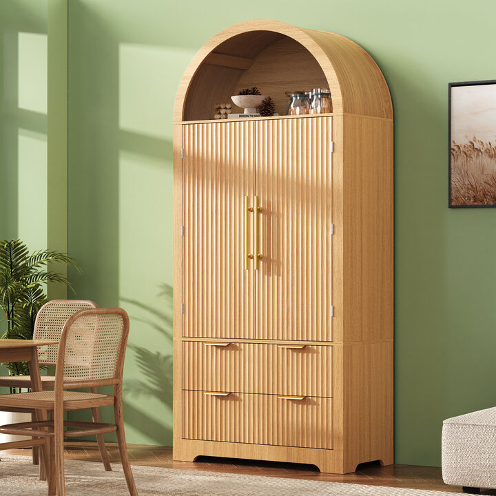 Merax Arched Pantry Cabinet with Door-Mounted Storage Racks, Adjustable Shelves