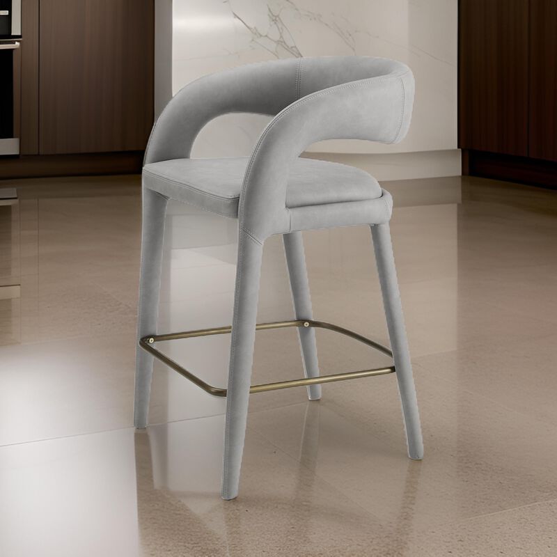 Cid Taya 26 Inch Counter Stool Chair, Tapered Legs, Gray Faux Leather - Benzara