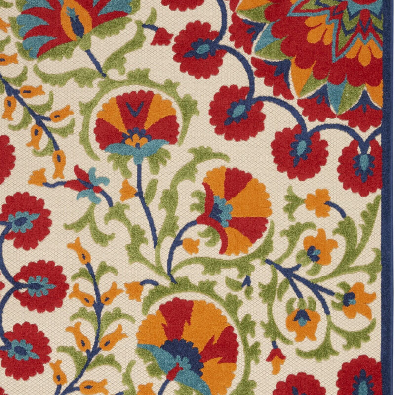 HomeRoots 8' X 11' Navy Blue Beige Green Blue And Red Floral Indoor Outdoor Area Rug image number 2