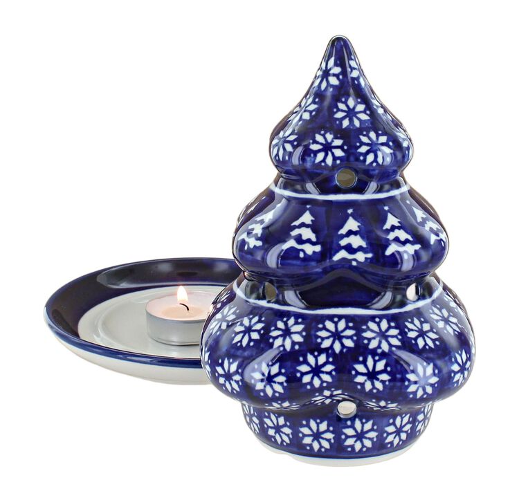 Blue Rose Polish Pottery Winter Nights Christmas Tree Luminary