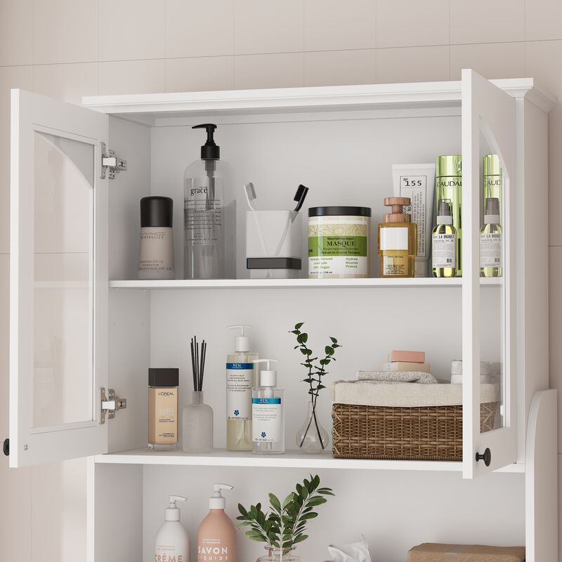 FUFU&GAGA White Over-the-Toilet Storage Cabinet with Adjustable Shelf & Retractable Tissue Holder, Modern Design, Spacious Storage (71.9" H x 32.2" W x 10.5" D), White image number 7