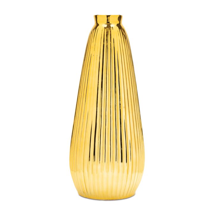 Modern Ribbed Ceramic Vase – Metallic Glazed Flower Vase for Contemporary, Minimalist, or Glam Home Decor