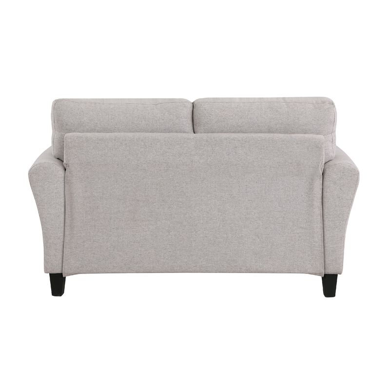 Leroi Loveseat, 58 Inch, Gray Fabric and Round Flared Armrests - Benzara
