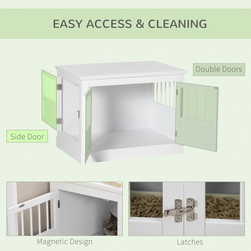 White Pet Haven: Wooden Dog Crate End Table with Triple Doors image number 4