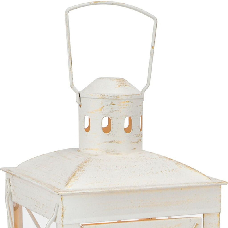 HomeRoots Set of Two Clear And White Glass And Metal Tabletop Lantern Candle Holders image number 4