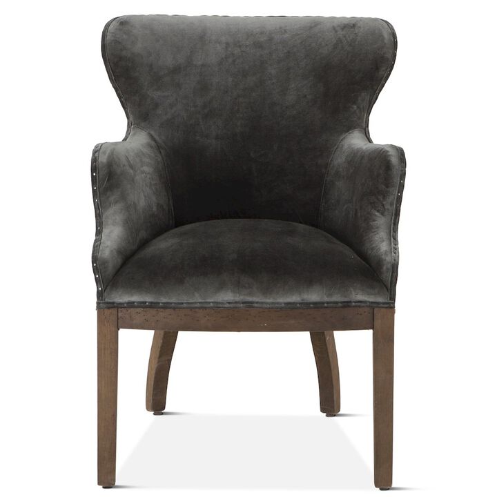 World Interiors Charles Armchair in Gray Velvet with Exposed Frame