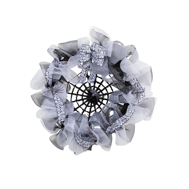 Nearly Natural 26-in Halloween Spider Web Mesh Wreath