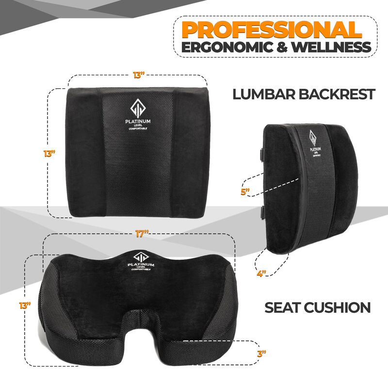 Platinum-Level Comfortable Ergonomic Memory Foam Lumbar & Seat Cushion Back,Tailbone Pain Relief