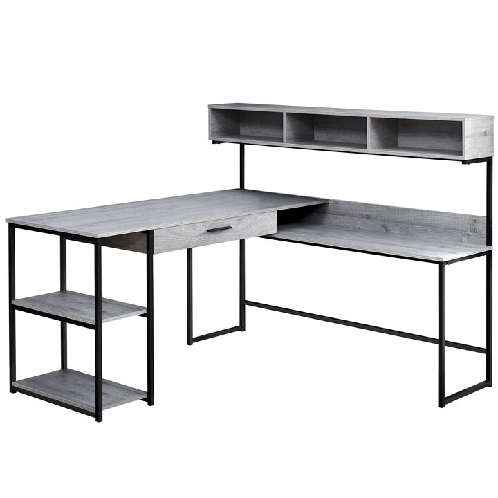 Computer Desk, Home Office, Corner, Storage Drawers, L Shape, Work, Laptop, Metal, Laminate, Grey, Black, Contemporary, Modern