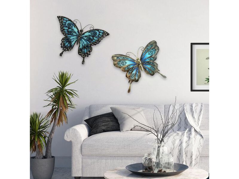Set of 2 Metal Butterfly Wall Decor Outdoor Garden Hanging Art for Home image number 1