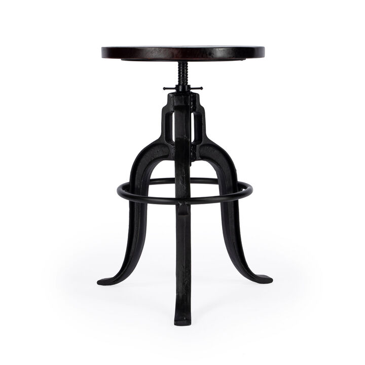 HomeRoots Brown And Black Wood And Iron Backless Swivel Bar Chair