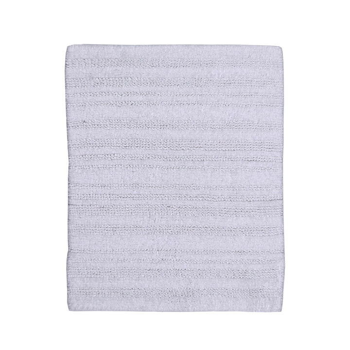 Knightsbridge Luscious Textured Striped All Season Soft Plush Cotton Reversible & Soft Bath Rug 24" X 40" White