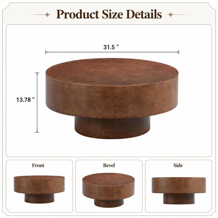 GOODSILO Round Mid-Century Modern Coffee Table with Burl Wood Veneer and Sturdy Pedestal for Small Living Spaces, Apartments and Home Offices
