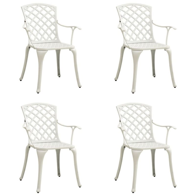 Outdoor Patio Chair Set of 4, Cutout Backrests, White Aluminum Metal - Benzara