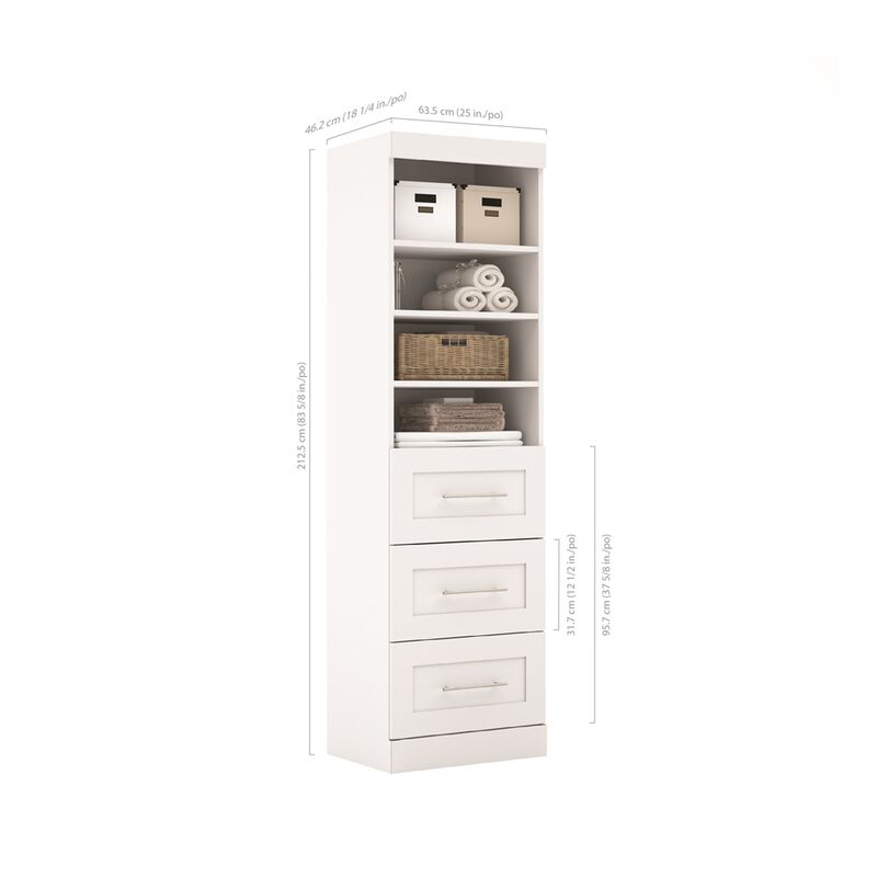 Bestar Pur 25 storage unit with 3-drawer set in White
