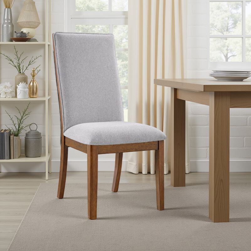 Jeyn Dining Side Chair Set of 2, Solid Hardwood, Light Gray Polyester - Benzara