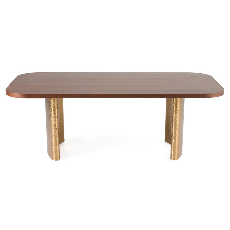 Modrest Marjorie - Modern Walnut + Brushed Gold Rectangular Dining Table