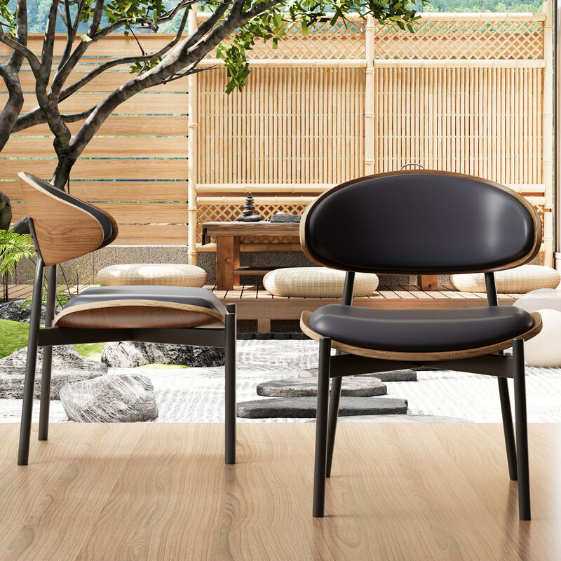 Leather Dining Chair with Wooden Frame & Metal Legs 2-piece 20.47"