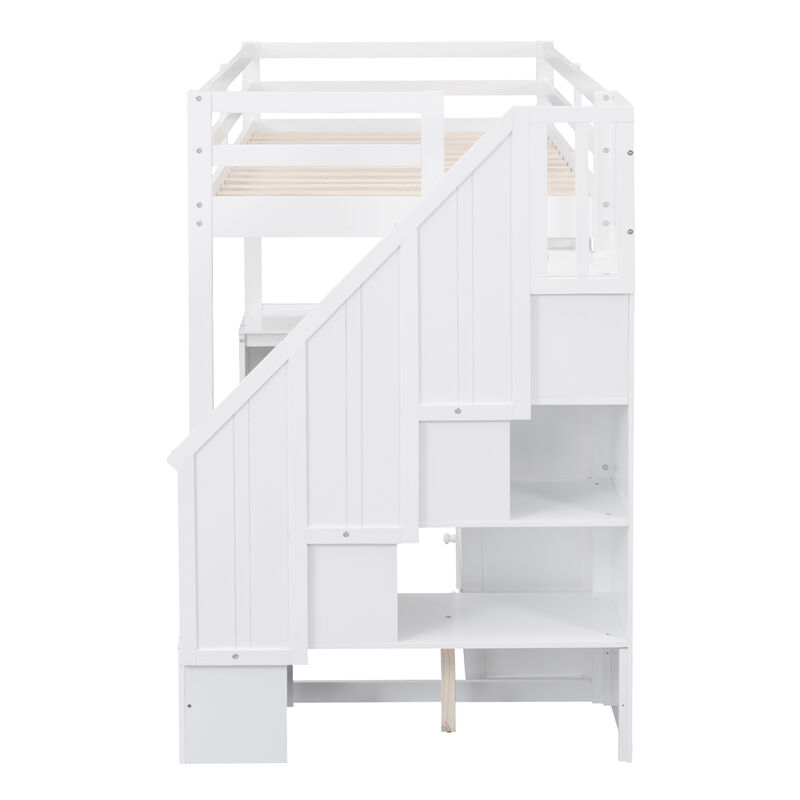 Merax Loft Bed with L-Shaped Desk and Drawers