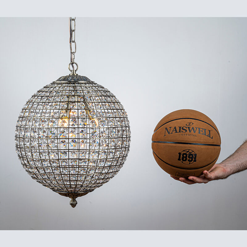 3-Light 16" Retro Antique Gold Crystal Globe Chandelier With Crystal Accents image number 5
