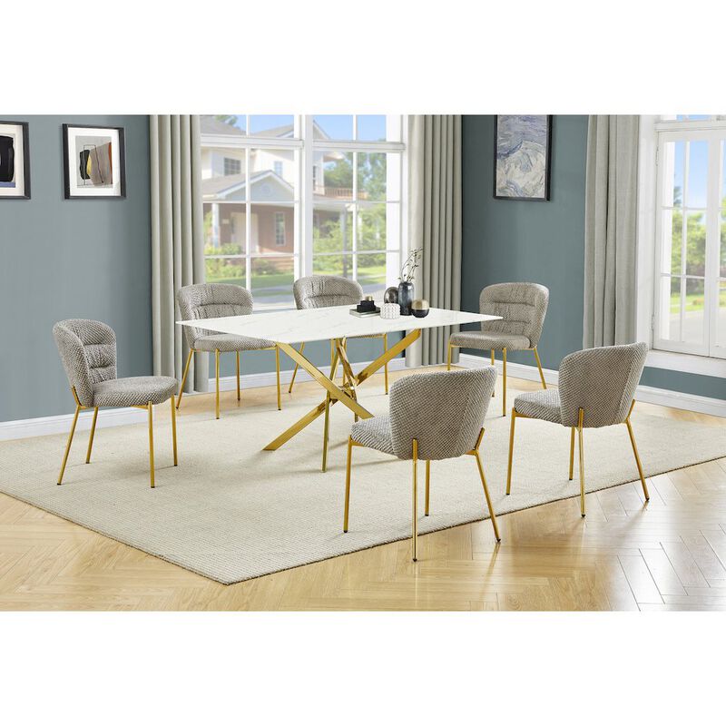 Best Quality Furniture Rectangle Tempered Glass Dining Table With 6 Grey Side Chairs