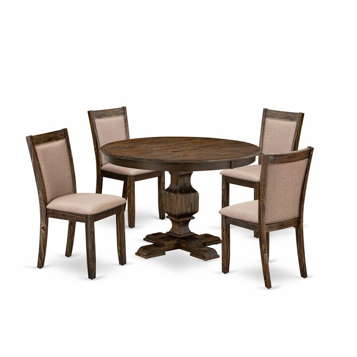 East West Furniture F3MZ5-716 5Pc Dining Room Set - Round Table and 4 Parson Chairs - Distressed Jacobean Color