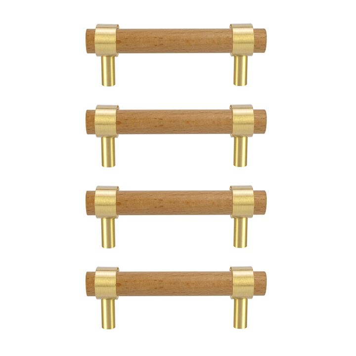foxwake Wood and Brass Dresser Handles 0~3 Inch Double Hole 4Set Adjustable Center to Center Euro Scandi-Modern Kitchen Cabinet