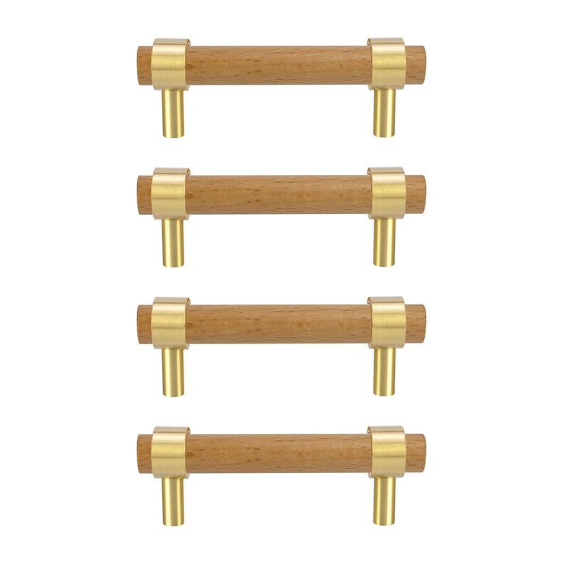 foxwake Wood and Brass Dresser Handles 0~3 Inch Double Hole 4Set Adjustable Center to Center Euro Scandi-Modern Kitchen Cabinet