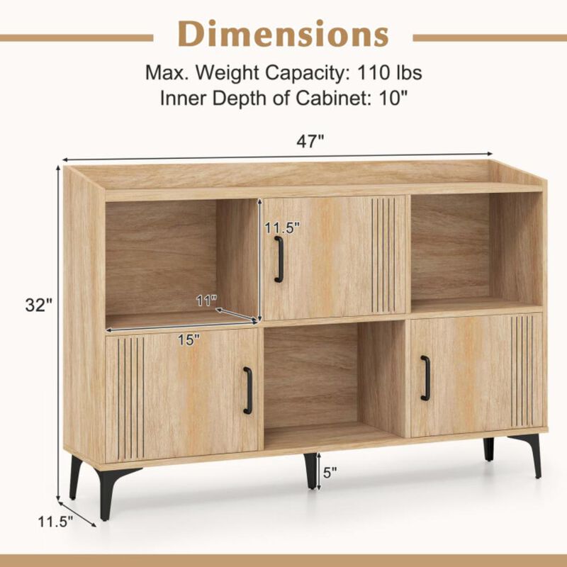Hivvago Sideboard Storage Cabinet Bookcase with 3 Doors and Open Compartments