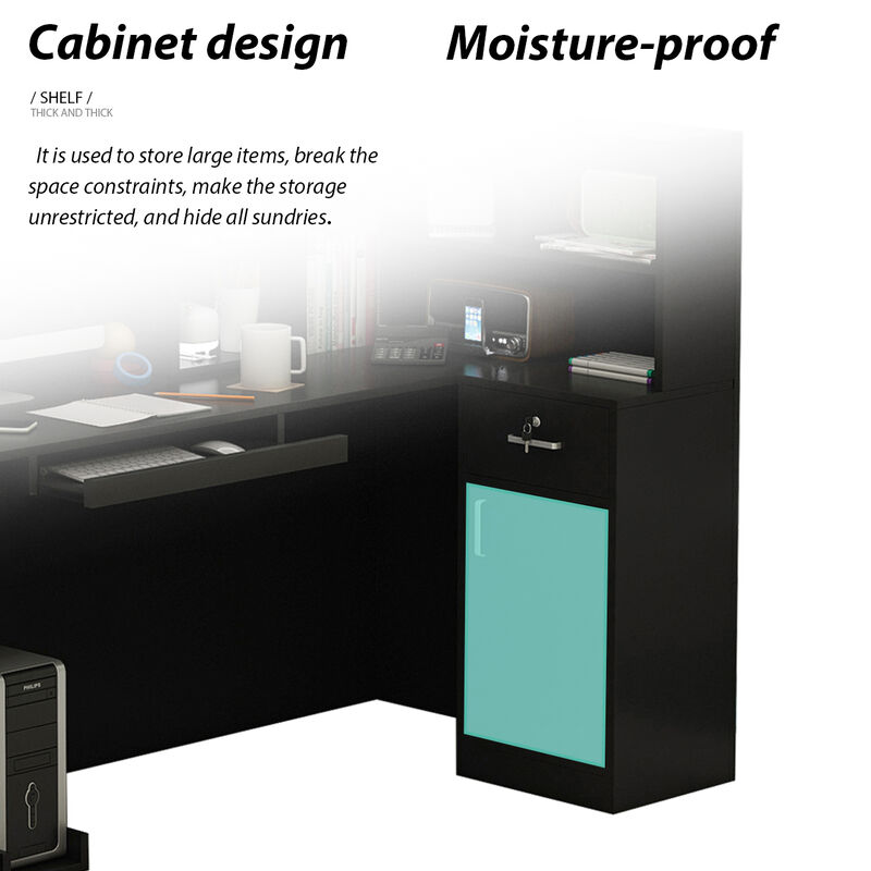 FUFU&GAGA Modern L-Shaped Office Desk with Hutch and Storage (55.9" L x 32.3" W x 48.4" H), Black