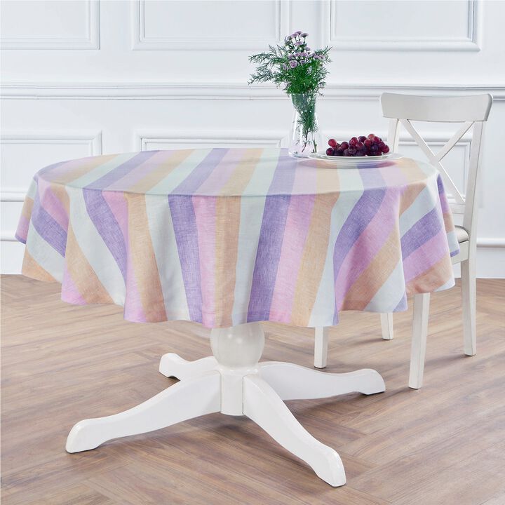 Solino Home Gelato Stripe 100% Linen Round Tablecloth &ndash; Handcrafted, Machine Washable, Perfect for Holiday and Everyday Dining