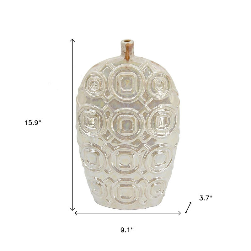 HomeRoots 16" Cream Geometric Ceramic Bud Table Vase image number 5