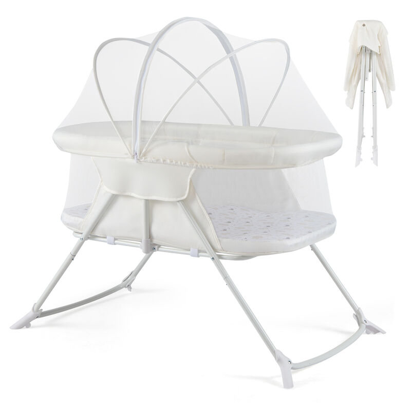 2 in 1 Baby Bedside Sleeper Bassinet with Rocking Motion and Breathable Mesh for Nursery image number 8
