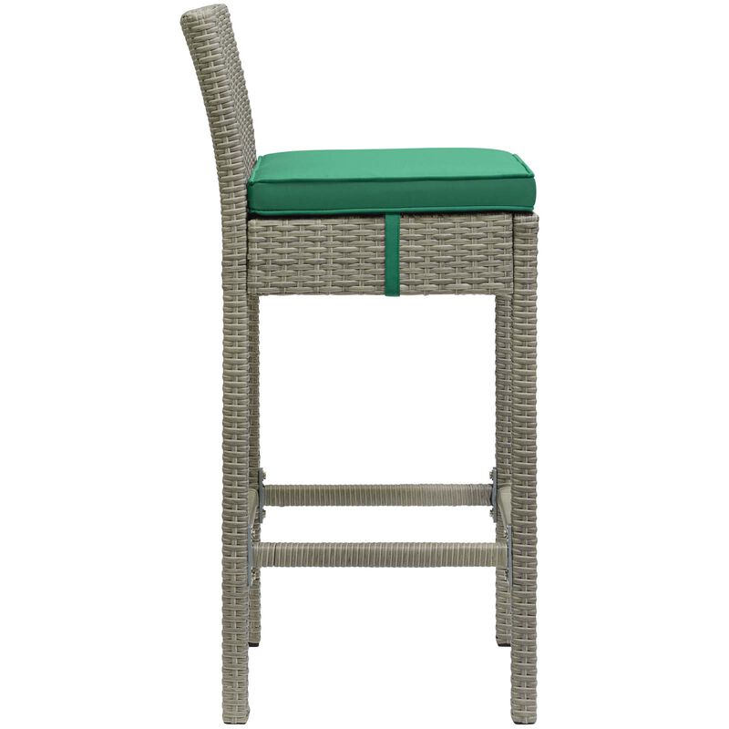 Conduit Bar Stool Outdoor Patio Wicker Rattan Set of 2 - Light Gray Green EEI-3604-LGR-GRN